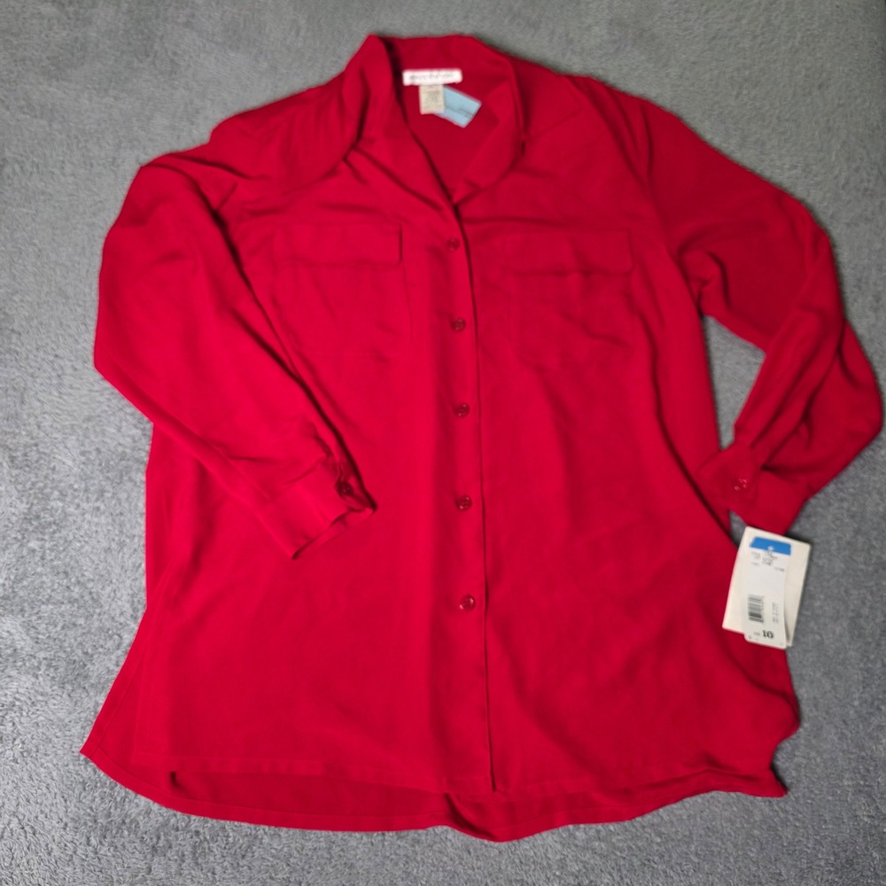 Jones New York Womens 10 Blouse Red Flame Button Up Shoulder Pads Long Sleeve